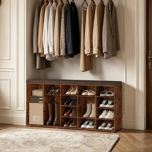 DINZI LVJ Shoe Storage Bench, 20-Cubby Shoe Rack Bench with Cushion - Image 2
