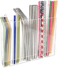 9.6” Large Acrylic Straw Holder for Cabinet Door - 6 compartments, easy to clean, Reusable Tumbler Straw Organizer Storage, Small Kitchen Accessories Container, Ultra Sticky Cupboard Door Mounted by Unknown