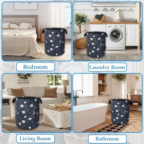 Star Moon Laundry Basket Collapsible Laundry Hamper with Handle, Oxford Clothes Storage Bin for Bathroom Bedroom Room Decor, Gift Basket 16" X 20.8" - Image 6