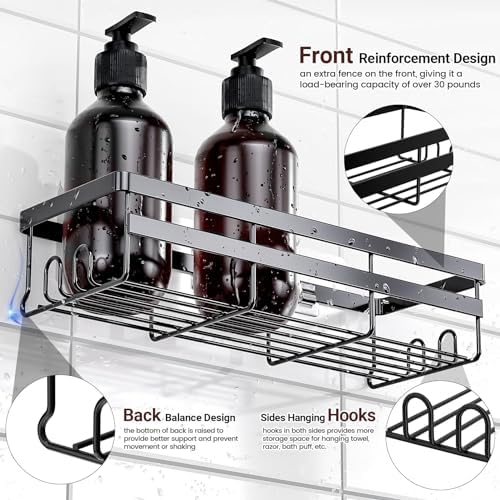 WOWBOX 2 Pack Adhesive Shower Caddies, No Drill Bathroom Shelves, Large - Image 5