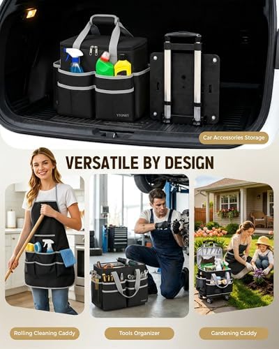 Ytonet Rolling Cleaning Caddy Bag with Apron, Cleaning Caddy with 4 Wheels - Image 6