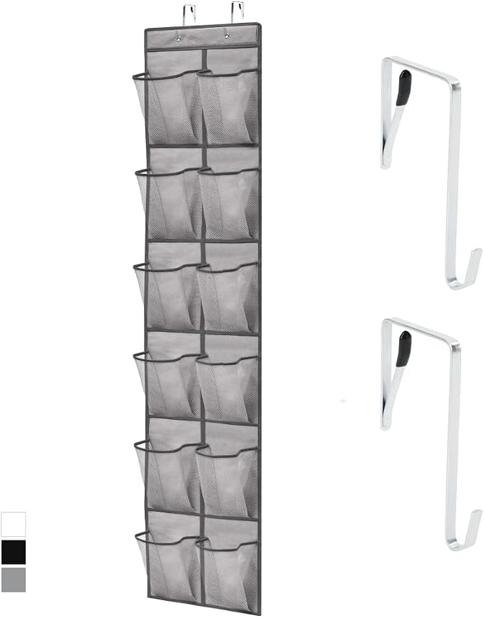 GORILLA GRIP Over the Door Shoe Organizer, 12 Large Pockets, Gray | Breathable Mesh Pocket, Space Saving Hanging Storage Holder, Closet Rack Hanger for Shoes, Pantry and Bathroom Accessories by Unknown