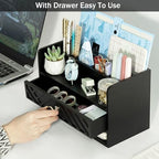 dreampossible Black Wood Desk Organizer and Accessories with Drawer, Bill Mail Organizer and File Mail Holder for Office Supplies, Desk Accessories & Workspace Organizers for Desk Organization - Image 2