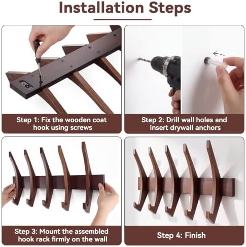 Marsui 21'' Wooden Coat Rack Wall Mounted with 5 Hooks - Image 6