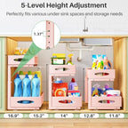 2 Pack Under Sink Organizer, 2 Tier Pull out Cabinet Organizer Mesh Baskets with 5 Adjustable Heights, Sliding Drawers Storage Shelf for Home, Kitchen, Bathroom, Pantry, Office, Countertop ,Pink - Image 3