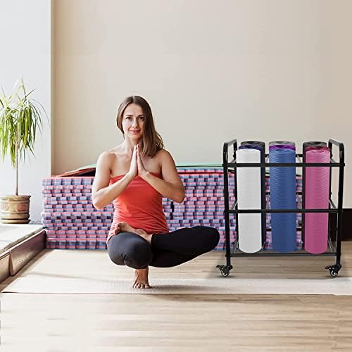 MM MELISEN Black Yoga Mat Storage Rack, Home Gym Studio Organizer Cart for Foam Roller, Yoga Strap and Resistance Bands, Movable Black Sports Equipment Storage Rack with Wheels - Image 2