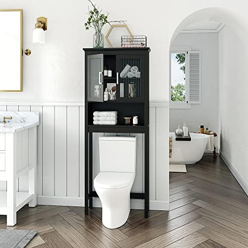 Spirich Over the Toilet Storage Cabinet with Moru Glass Doors, Espresso - Image 3