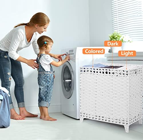 Laundry Hamper with 3 Removable Liner Bags, 132L Laundry Sorter with Lid - Image 2