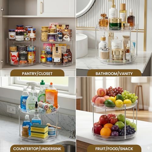 2 Set 2 Tier Non-Skid Acrylic Lazy Susan Organizer - Rotating Spice Rack - Turntable Spinning Organization for Kitchen, Pantry, Countertop, Closet, Bathroom, Vanity, Medicine Cabinet Organizing, 10'' - Image 3