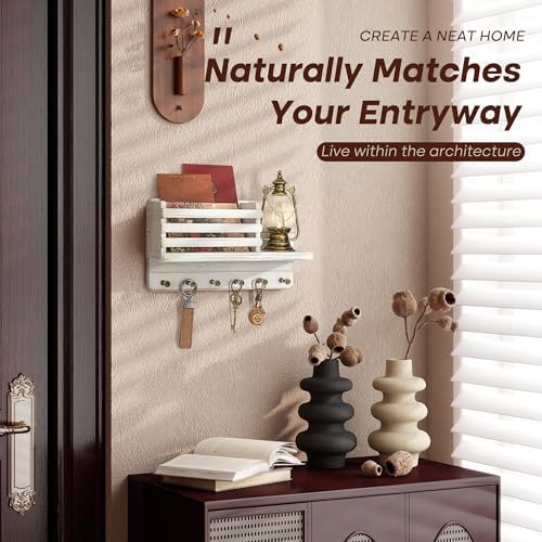 Rebee Vision Key Holder Wall Mount with Mail Slot for Room Decor, Whitewash - Image 5
