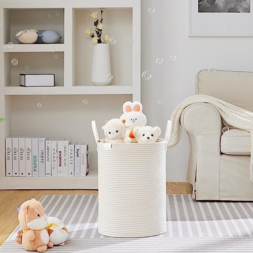 VIPOSCO 58L Tall Woven Rope Laundry Hamper, Leather Handles, White - Image 2