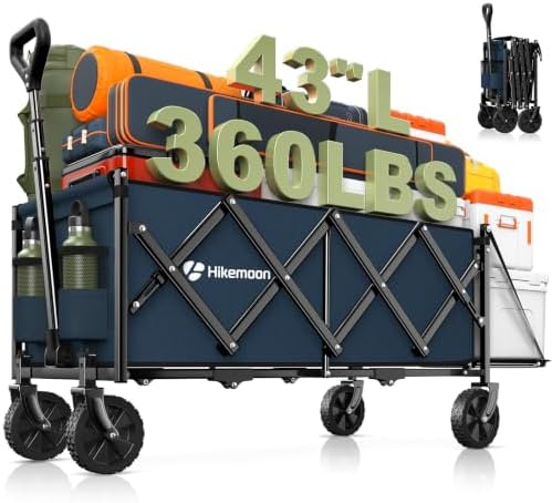 HIKEMOON 43'' Extra Long Folding Wagon with Extended Tailgate, Blue by Unknown