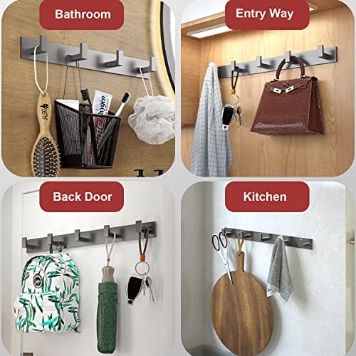 Coat Rack, Heavy Duty Stainless Steel 6 Tri Coat Hook Hanger, Wall Mounted Storage Wall Hooks, Rustic Clothes Hook/Key Hook Rail for Bathroom Kitchen Entryway(6 Hook Grey) - Image 5