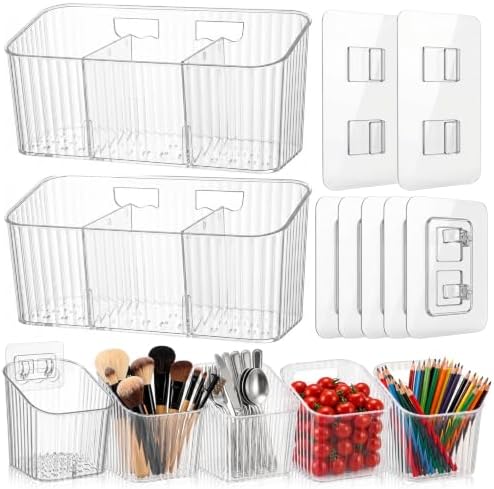 7 Pack Cabinet Door Organizer Adhesive Wall Mount Storage Bins Makeup Containers Stackable Organizer Basket for Kitchen Cabinets, Bathroom, Pantry, Office, Refrigerator (Frosted Clear) by Ferrochef