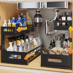 2-Pack 17"Deep Under Sink Organizer And Storage, 2-Tier L-Shaped Pull Out Cabinet Organizer with Upgraded Slide Rails, Height Adjustable Drawers for Kitchen&Bathroom, Extra-Large Storage Shelves–Black by UnderSinkOrganizer