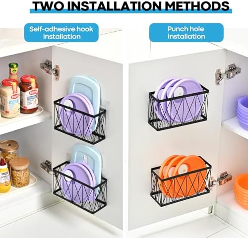 3 Pack Cabinet Organizer - Adhesive Lid Organizer Slim Space Wall Mounted Inside Cabinet Door Storage for Kitchen, Bathroom, Pantry, Under Sink - Image 5