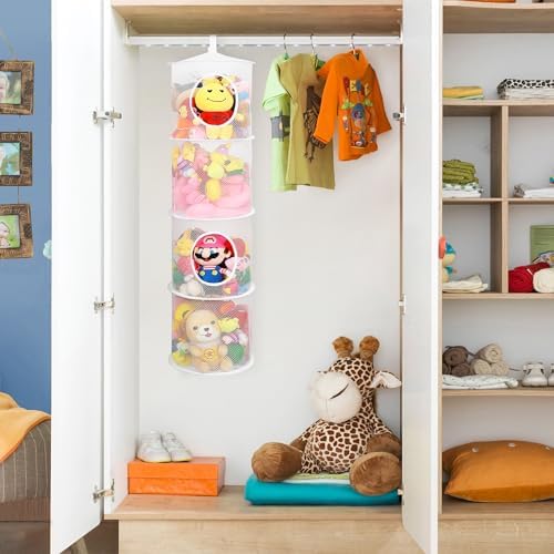 Hanging Stuffed Animal Storage Hammock Net 4 Tiers, White - Image 2