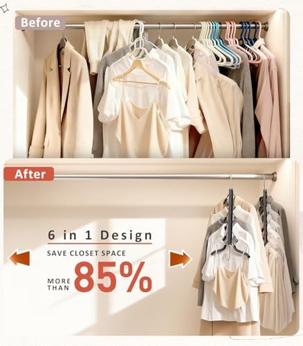 HUITEM Clothes Hangers Space Saving Hangers, 6 Tier Non Slip Shirt Hangers with Foam Padding, Space Saving Coat Hanger Closet Organizers and Storage for Shirts, Sweaters, T-Shirts, Jackets, 3 Pack - Image 2