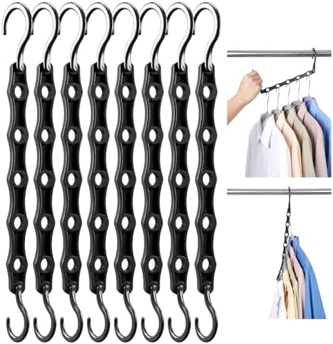 HOUSE DAY Space Saving Hangers 8 Pack, Closet Organizers and Storage | College Dorm Room Essentials with 5 Holes, Multi Hangers in One for Dorm, Apartment Storage Cascading - Black by HOUSEDAY