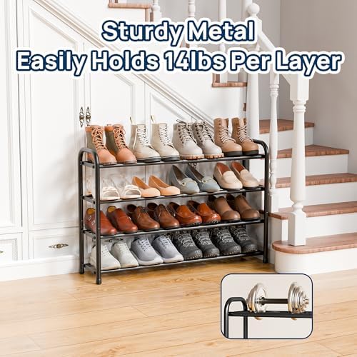 ENJOYBASICS 4 Tier Expandable Shoe Rack, Metal Small Shoes Shelf, Black - Image 7