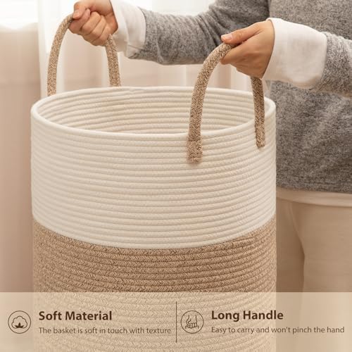 OIAHOMY 100L Nursery Hamper Laundry Basket Laundry Hamper Brown/White - Image 6