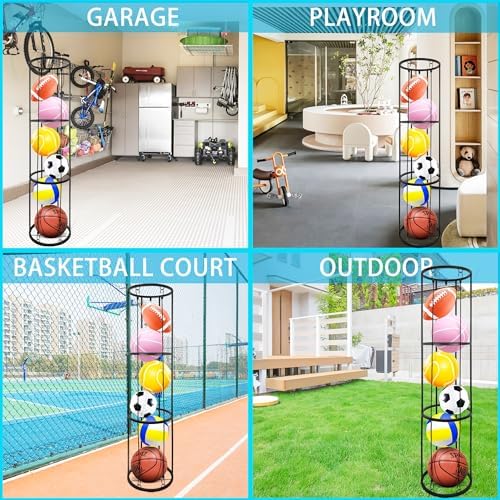 Garage Ball Storage Rack, Wall-Mounted Basketball Holder, Vertical Ball Rack for Soccer Volleyball Football Basketball, Space-Saving Sports Ball Storage Organizer for Garage & Home - Image 6