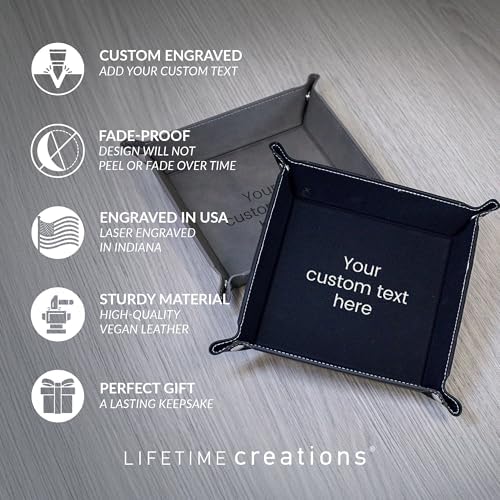 Lifetime Creations Create Your Own Personalized Valet Tray (Gray) - Custom Vegan Leather Snap Catchall, Desk Organizer, Groomsmen Gift - Image 3