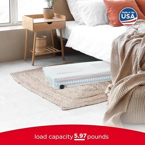 Rubbermaid 68 Quart Under the Bed Low Profile Storage Boxes with Dual Hinged Lids and Easy Rolling Caster Wheels, Clear, 2 Pack - Image 5