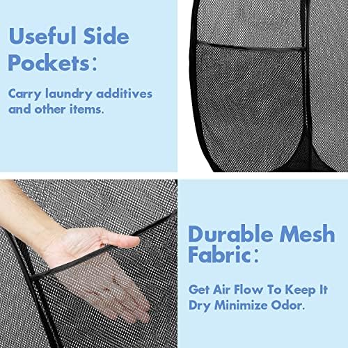 2 Pack Pop Up Laundry Hampers, 70 L Collapsible Foldable Mesh Basket, Black - Image 4