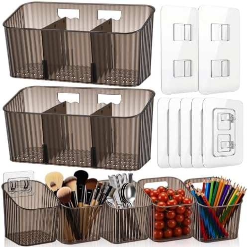 7 Pack Cabinet Door Organizer Adhesive Wall Mount Storage Bins Makeup Containers Stackable Organizer Basket for Kitchen Cabinets, Bathroom, Pantry, Office, Refrigerator (Frosted Gray) by Ferrochef