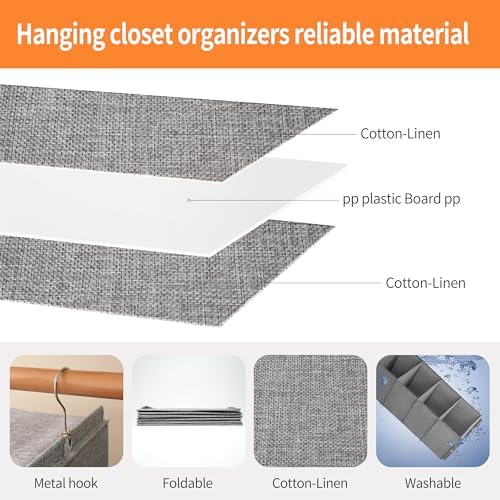 Large Hanging Sweater Organizer, Grey, 5 Shelf-1 d | Collapsible, 5-Shelf Hanging Closet Shelves, With Drawers, Washable - Image 4