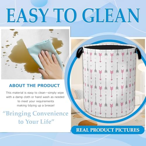 Pink Arrow Laundry Basket Collapsible Laundry Hamper with Handle, Oxford Clothes Storage Bin for Bathroom Bedroom Room Decor, Gift Basket 16" X 20.8" - Image 7