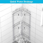 HuggieGems Metal Floor Standing Corner Shower Caddy, Silver, 3 Tier - Image 6