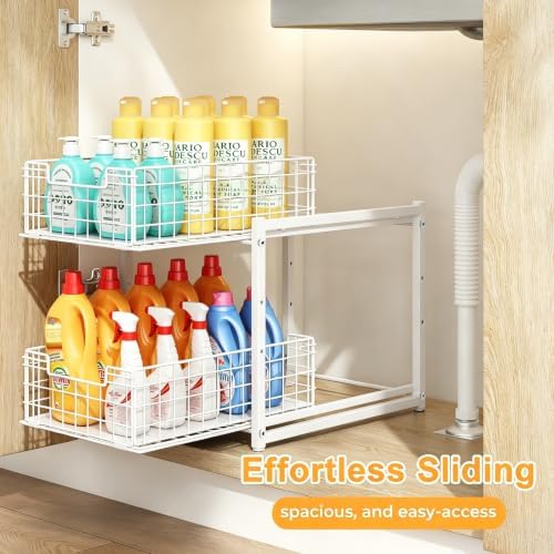 Under Sink Organizer, White 2-Tier Pull Out Cabinet Organizer - Image 4
