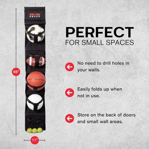 Hanging Sports Equipment Organizer | Multi-Purpose | Garage Sports Ball Storage | Storage for Basketball Football Volleyball Tennis Soccer Biking | Toy Storage | Includes Hook - Image 2