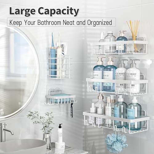 Liuoud 5 Pack Shower Caddy for Inside Shower, White Bathroom Storage Decor - Image 2