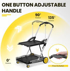 8-in-1 200LBS Collapsible Shopping Cart, Multi Functional Utility Cart with 2 Storage Baskets,Adjustable Handle Grocery Cart on Wheels for Shopping, Warehouse, Home, Supermarket - Yellow - Image 6
