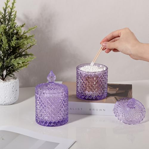 rejomiik 2 Pack Qtip Holder Apothecary Jars with Lid, Thick Glass, Purple - Image 4