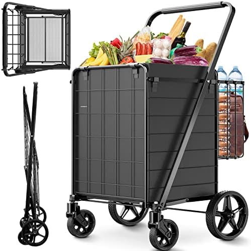 Folding Shopping Cart for Groceries,360 lbs Capacity Grocery Cart with by FOWORE