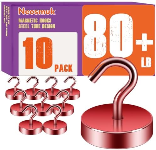 Neosmuk Magnetic Hooks Steel Tube Design for Cruise,80lb+ Red,10 Pack by Neosmuk