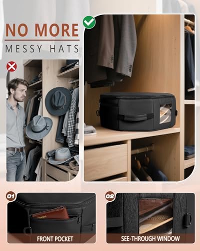 Marscamd Vegan Leather Hat Box, Fits 4 Cowboy or Wide-Brim Hats, Black - Image 4