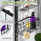 SHANSHUI Shower Hanging Caddy, Double Bathroom Showers Organizer Basket, Shampoo Bracket, Over Door Shower Rack with Hooks, 304 Stainless Steel Rustproof - Image 3