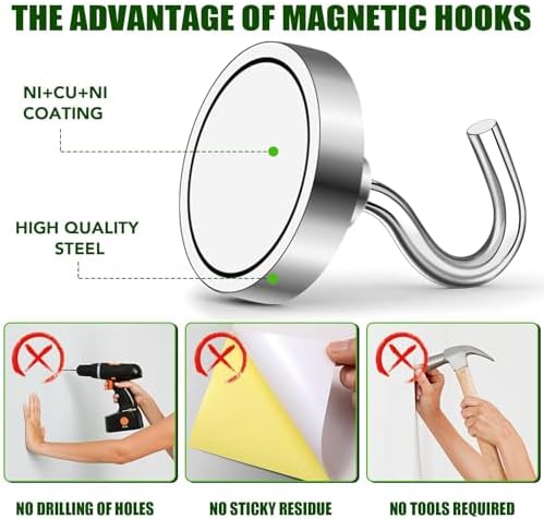 MIKEDE Magnetic Hooks 170lbs Strong Magnets Hook 18 Pack - Image 2