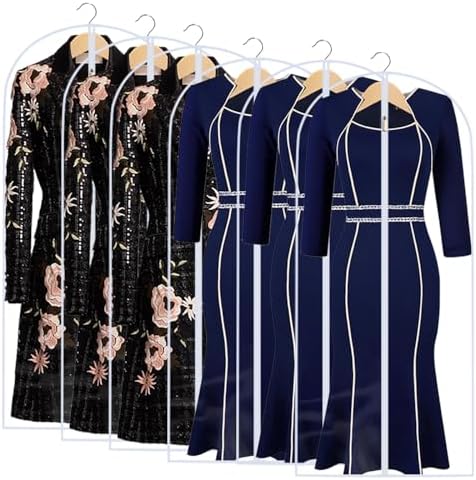 All Clear Garment Bags for Hanging Clothes, 55" (Set of 6) Dress Bags for Gowns Long, Plastic Dustproof Dress Garment Bag, Long Dress Bag with Zipper for gown, winter long coats, dance costume by UOUEHRA