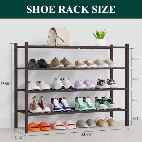 Smiry Bamboo Shoe Rack, 16 Vertical Slats, 4 Tier - 33.7" Wide, Brown - Image 2
