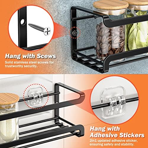 Bunoxea Spice Rack Wall Mounted 4 Pack, For Spice Jars & Seasonings,Black - Image 3
