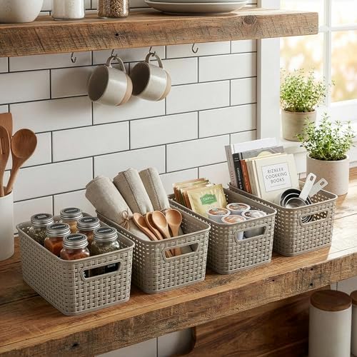 BINO | Plastic Storage Baskets, 5.5 Liter - 3 Pack, Natural Grey | THE WOVEN COLLECTION | Storage Basket for Shelves | Woven Storage Baskets for Organizing Bins Pantry Shelf Organizer | Container Bin - Image 4