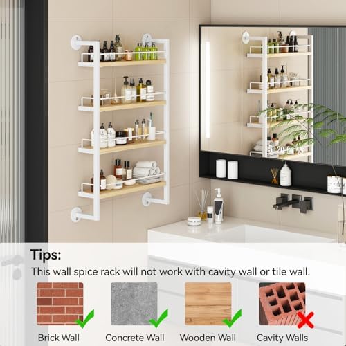 IBUYKE 4 Tier Spice Rack Wall Mount for Kitchen,Natural TLJ016R - Image 6