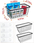 2 Pack Hanging Wall Basket Organizer Over the Cabinet Door Wire Baskets for Organizing -Space-Saving Hanging Baskets for Organizing Wall Mount Storage,No Drilling Adhesive Wall Storage Basket, Black - Image 2