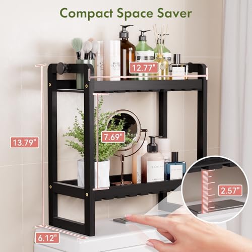 AmazerBath Bamboo Over The Toilet Storage Shelf - 2-Tier Bathroom Organizers and Storage Shelves, 2 in 1 Dual Stable Above Over Toilet Bathrooms Shelf Home Storages Rack for Small Bathroom, Black - Image 3